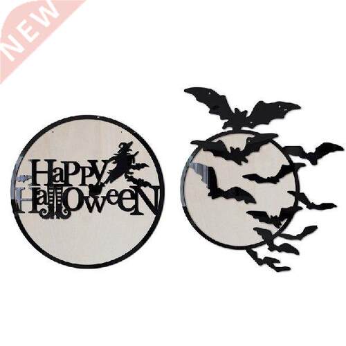 Happy Halloween Wood Pendant Witch Bat Hanging Ornament