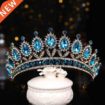 Luxury Blue Rhnestone Crystal Weddng Crown Brde Taras An