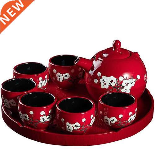 Ceramic Plum Tea Set Creative Red Teacup Pot Chinese Style