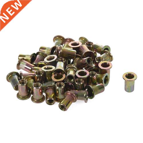 5mm Thread Dia 13mm Long Rivet Nut Insert Nutsert Gold Tone