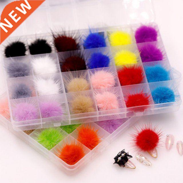 24PCS/Box Magnetic Puffy Nail Pom Poms Kit Detachable Nail C