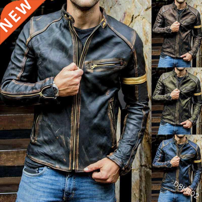 2022 Spring Autumn Men PU Leather Jacket Casual Slim Disssed