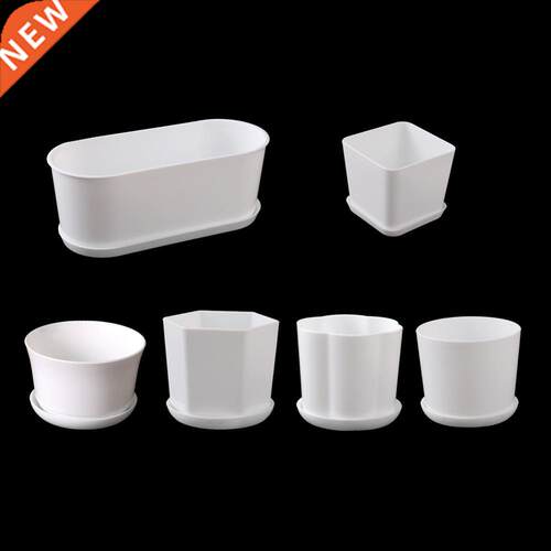 White Simplicity Flower Pot with tray Home Garden Office Min