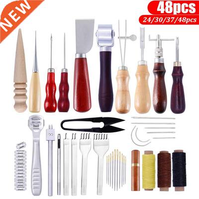 48pcs Professional Leather Craft Tools Kit Hand Sewing Stitc