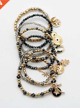 Bracelets Gold Black Diamond Hematite Glass Stone Vintage Br