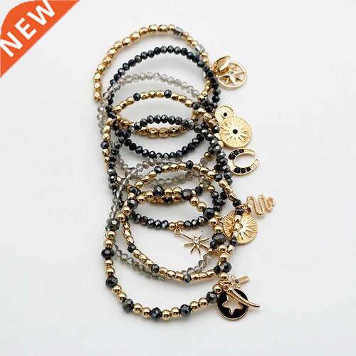 Bracelets Gold Black Diamond Hematite Glass Stone Vintage Br