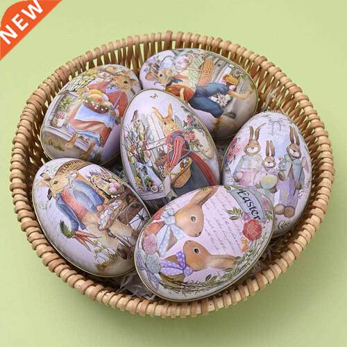 Easter Egg Tinplate Box Vintage Rabbit Pattern Clear