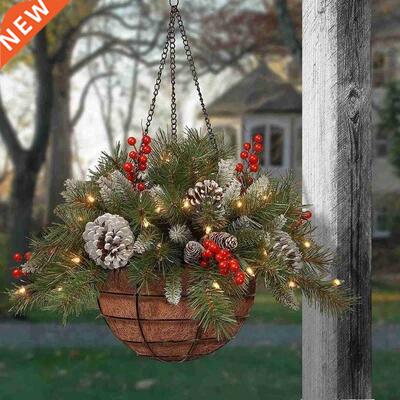 Artificial Christmas Hanging Basket Decoration White Led