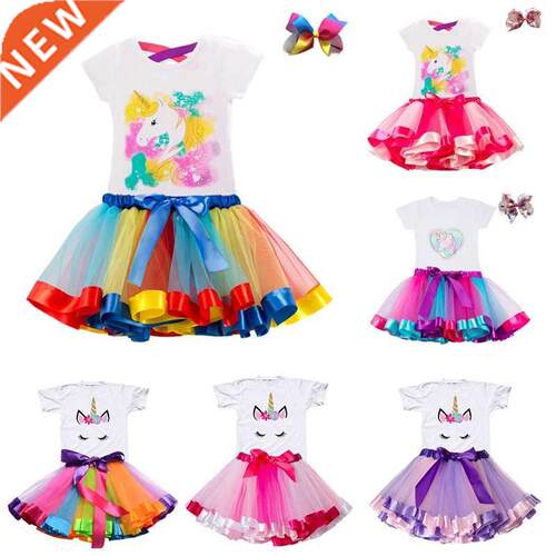 Baby Girl Birthday Dress Rainbow Unicorn Kids Dresses For Gi