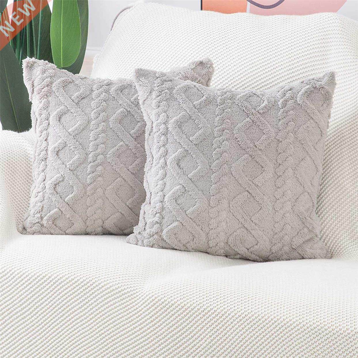 White Decorative Pillows For Sofa Fluffy Soft Solid Color Cu图片