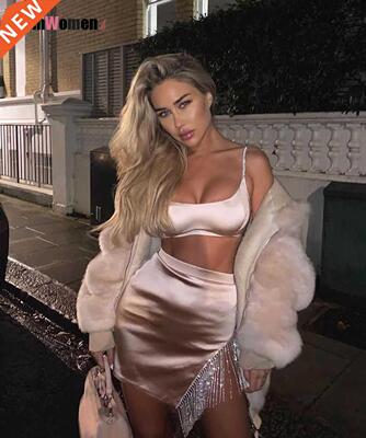 Woman Clubwear Satin Crop Top High Waist Bodycon Mini Skirt