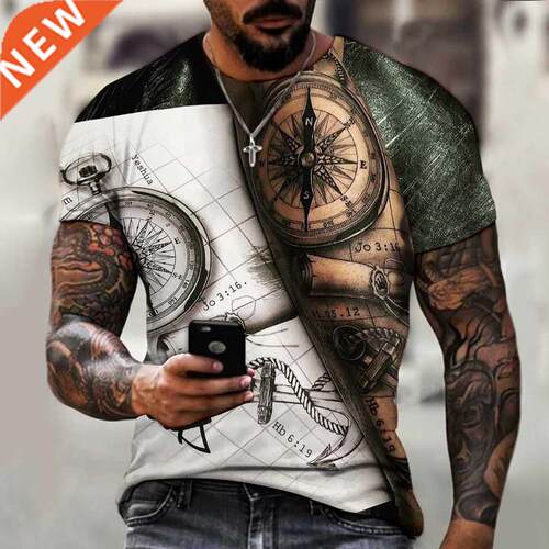 2021 New Men	s Summer D Printed Compass T-Shirt Hip-H