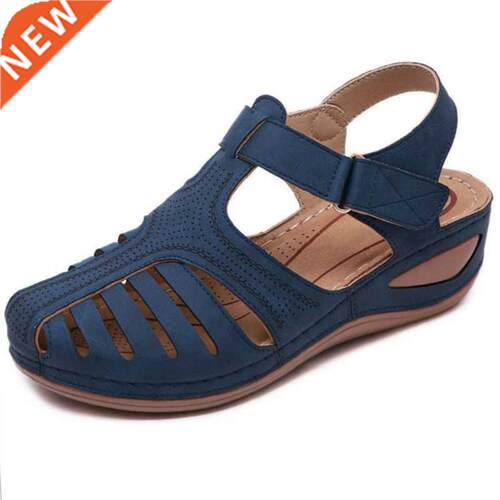 2021 New Women Sandals Vintage Wedge Sandals Buckle Casual S