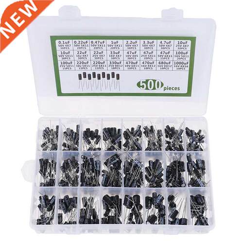 500Pcs 0.1-1000UF 24Values Aluminum Electrolytic Capacitors