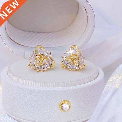 14k Real Gold Fashion Hollow Out Fine Rhinestone Earrings Ge