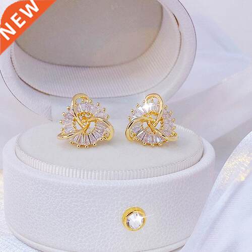 14k Real Gold Fashion Hollow Out Fine Rhinestone Earrings Ge