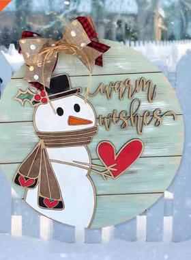 Warm Winter Welcome Snowman Wooden Wreath Christmas Navidad