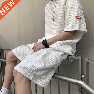 Men Summer Cargo Shorts Set Two Piece Loose Tracksuit Short