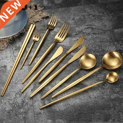 Portable Gold Stainless Steel Dinnerware Fork Spoon Butter