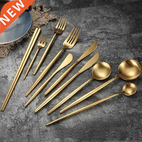 Portable Gold Stainless Steel Dinnerware Fork Spoon Butter