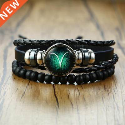 Vnox Aries 12 Horoscope Multi-layer Leather Rope Bracelets f