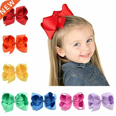 6 Inch Big Grosgrain Ribbon Solid Hair Bows With Clips Girls