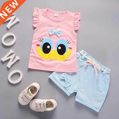 Summer Cute Cartoon 2PCS Kids Baby Girls Floral T-shirt Top