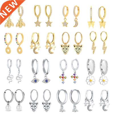 CANNER Hoop Earrings Black Panther Moon Star Cross 925 Sterl