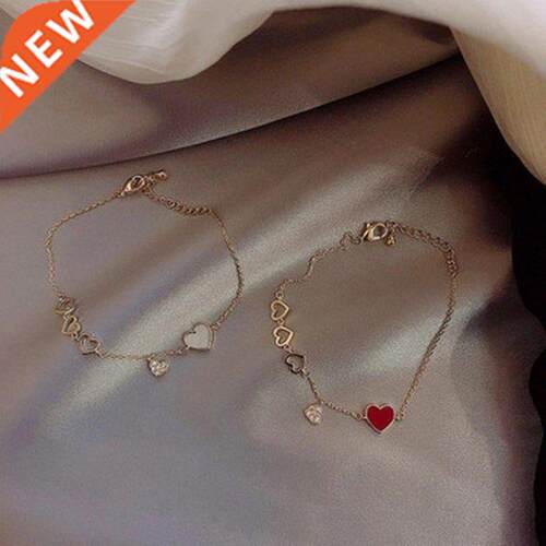 New 1PC Red White Love Heart Bracelet Female Rose Gold Wild