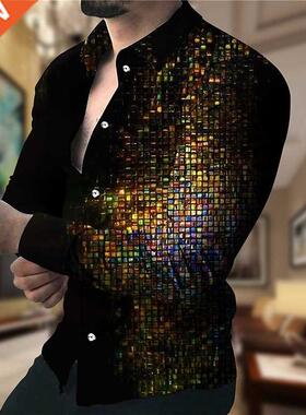 Spring Autumn Square grid Gradual Men Fashion Shirts Turn-do