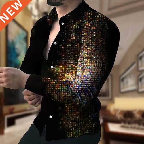 Spring Autumn Square grid Gradual Men Fashion Shirts Turn-do