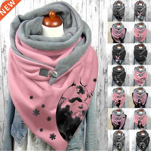 Fashion Scarves Women 2021 Warm Winter Printing Button Soft