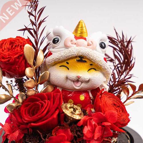 Immortal Flower Glass Cover Finished Spring Festival Tiger Y
