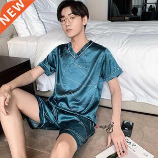 Men Pajama Shorts Summer Satin Viscose Pullover Trousers for