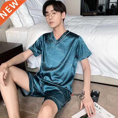 Men Pajama Shorts Summer Satin Viscose Pullover Trousers for