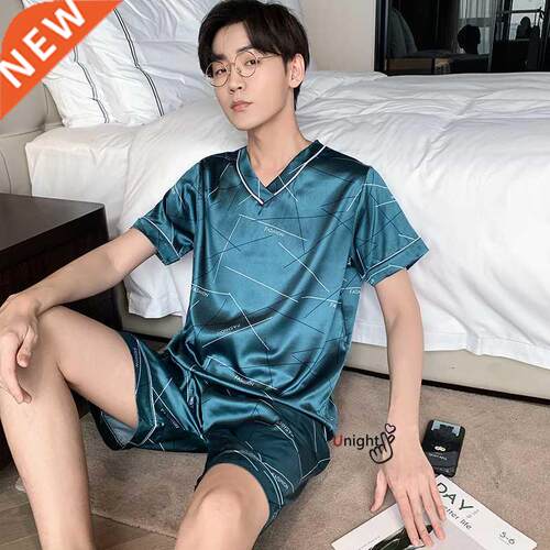 Men Pajama Shorts Summer Satin Viscose Pullover Trousers for
