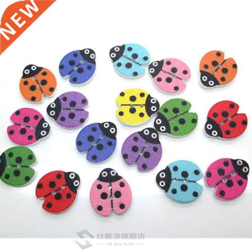 50Pcs Mixed Ladybug Wood Shape Sewing Buttons Kids Clothes