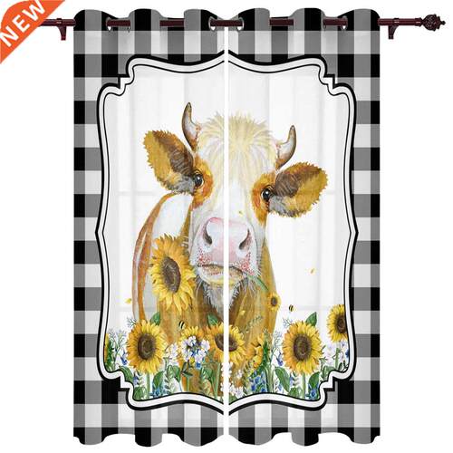 Country Style Cow Sunflower Plaid Window Curtains Kitchen