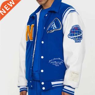 Contrast Varsity Neutrals Man Bomber Jacket Sleeve Blue