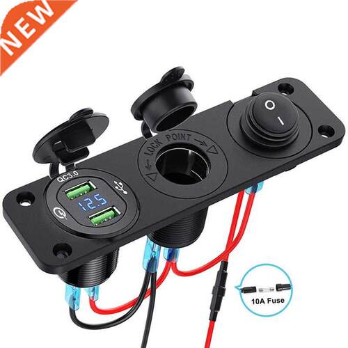 12V Cigarette Lighter Socket 3 in 1 Waterproof Car Dual QC3.