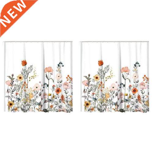 2Pcs Floral Shower Curtain With 24 Hooks Watercolor