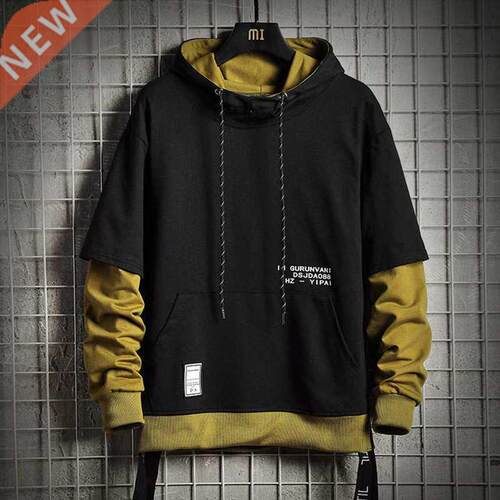 Patchwork Hoodie Men High Sreet 2022 Harajuku Hooded Sweatsh