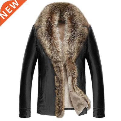 Mens Clothing Winter Coat Raccoon Sheep Leather Long Sleeve