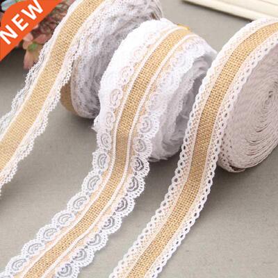2Meter/Lot 25mm Natural Jute Burlap Hessian Lace Ribbon with