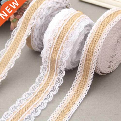 2Meter/Lot 25mm Natural Jute Burlap Hessian Lace Ribbon with