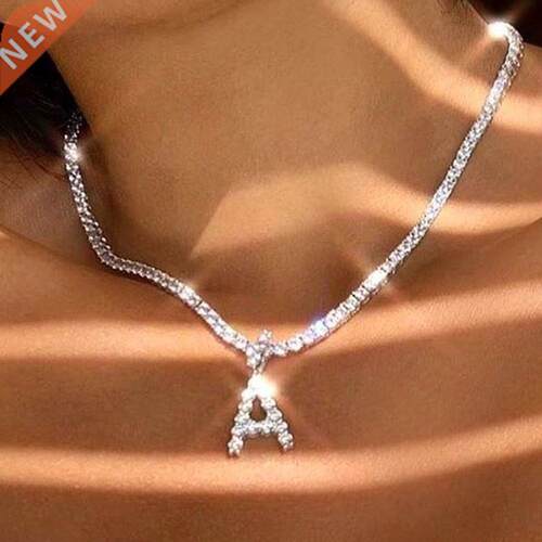 Caraquet Ice out A-Z Letter Initial Pendant Necklace Silver