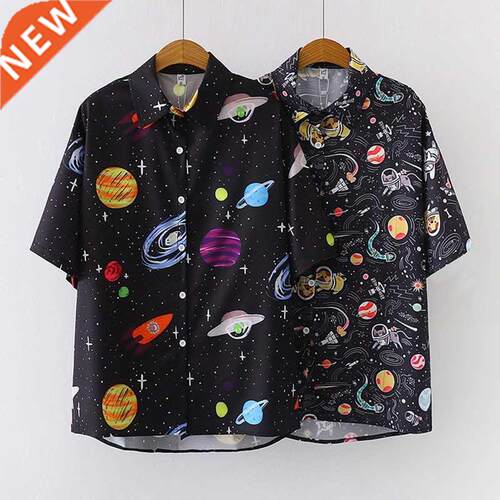Night Sky Print Shirt Fashion Women Retro Chiffon Blouse Sum