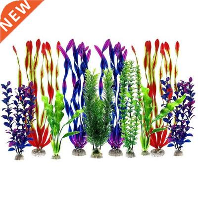 Set of 10 Plastic Artificial Aquatic Plants for Aquarium Dec