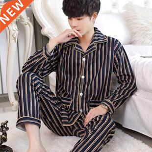 Plus Size Autumn Winter Men Pajamas Set Turn-down Collar Lon