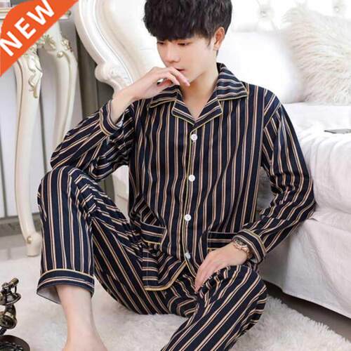 Plus Size Autumn Winter Men Pajamas Set Turn-down Collar Lon